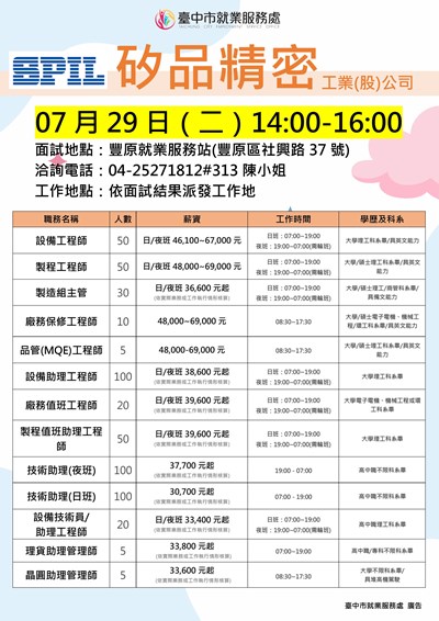 0729矽品精密(豐原站)單徵DM