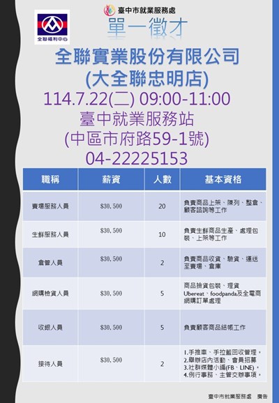 0722全聯實業股份有限公司(大全聯忠明店)