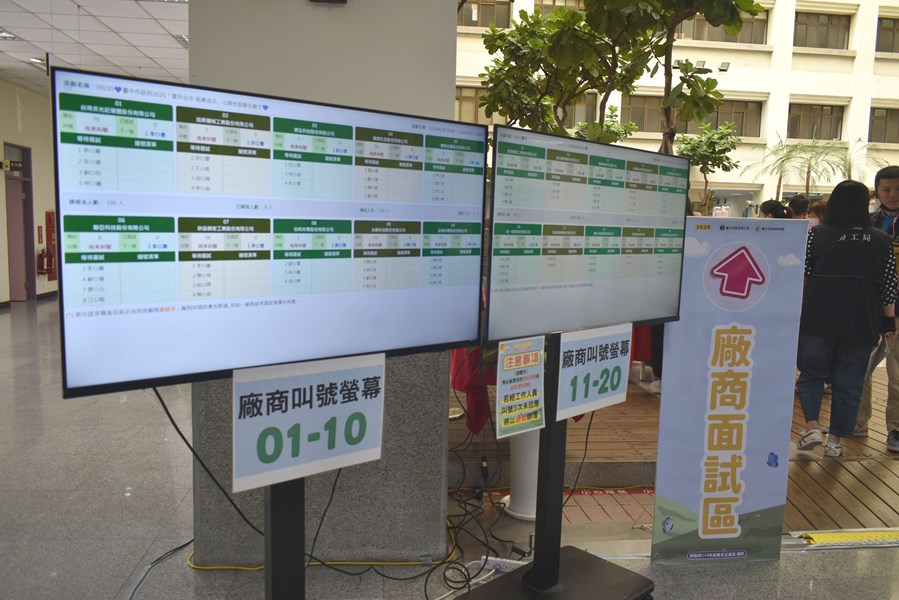 14現場設置多台廠商叫號螢幕供觀看
