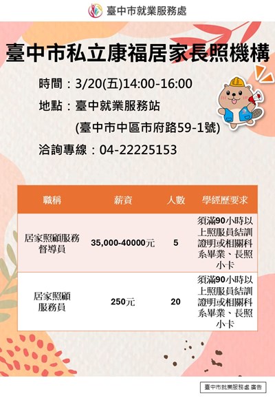 康福居家0320單一徵才海報.