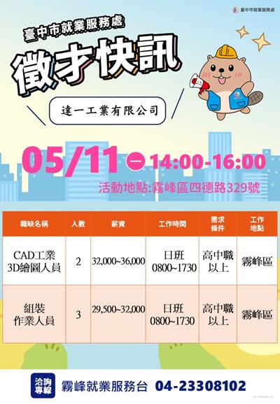 達一工業0511單徵海報